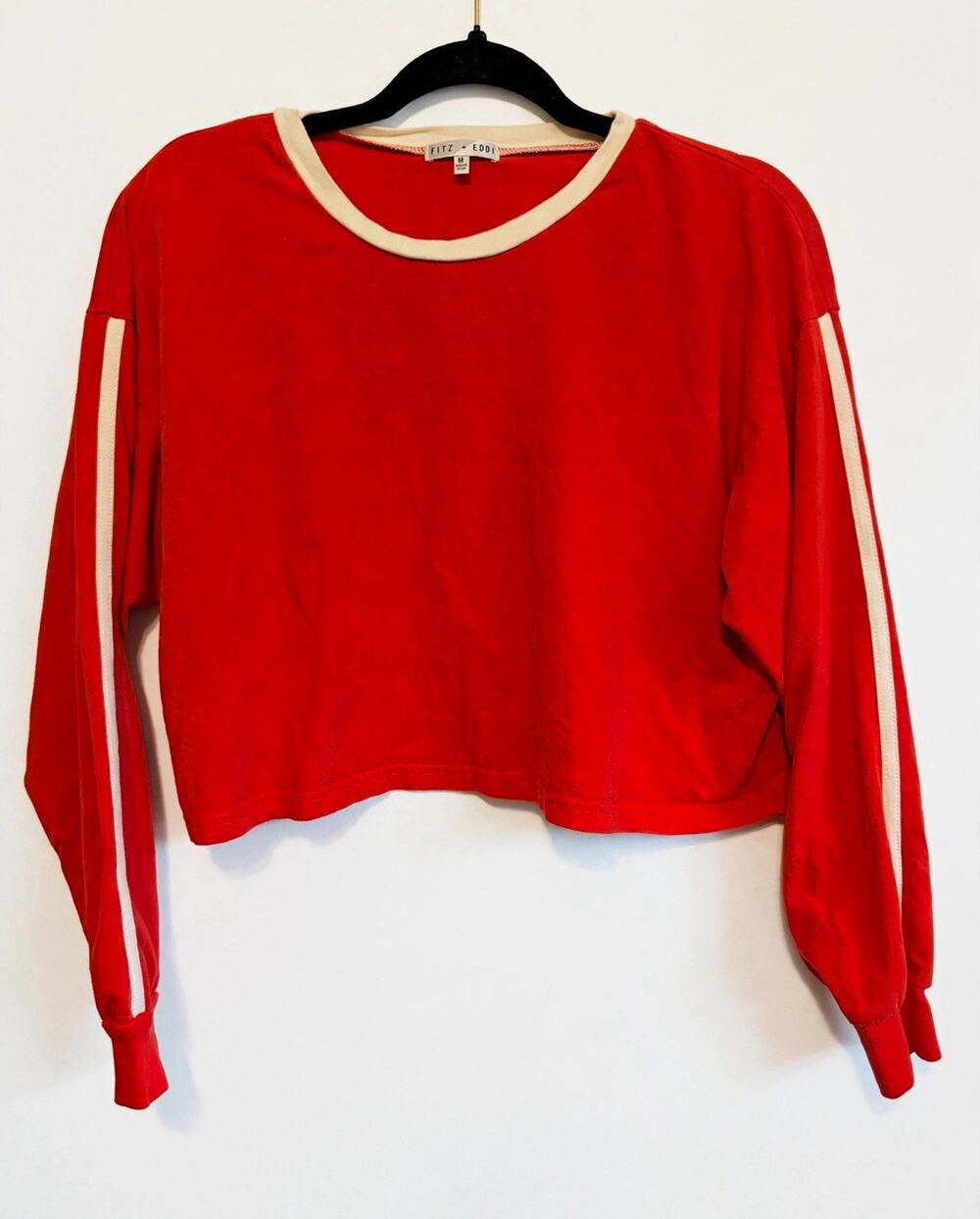Fitz + Eddi Women’s Red Cropped Crew Neck Sweatshirt White Stripe Size M